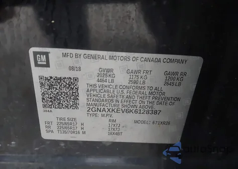 2019 Chevrolet Equinox Lt из США, поврежденный, VIN 2GNAXKEV6K6128387